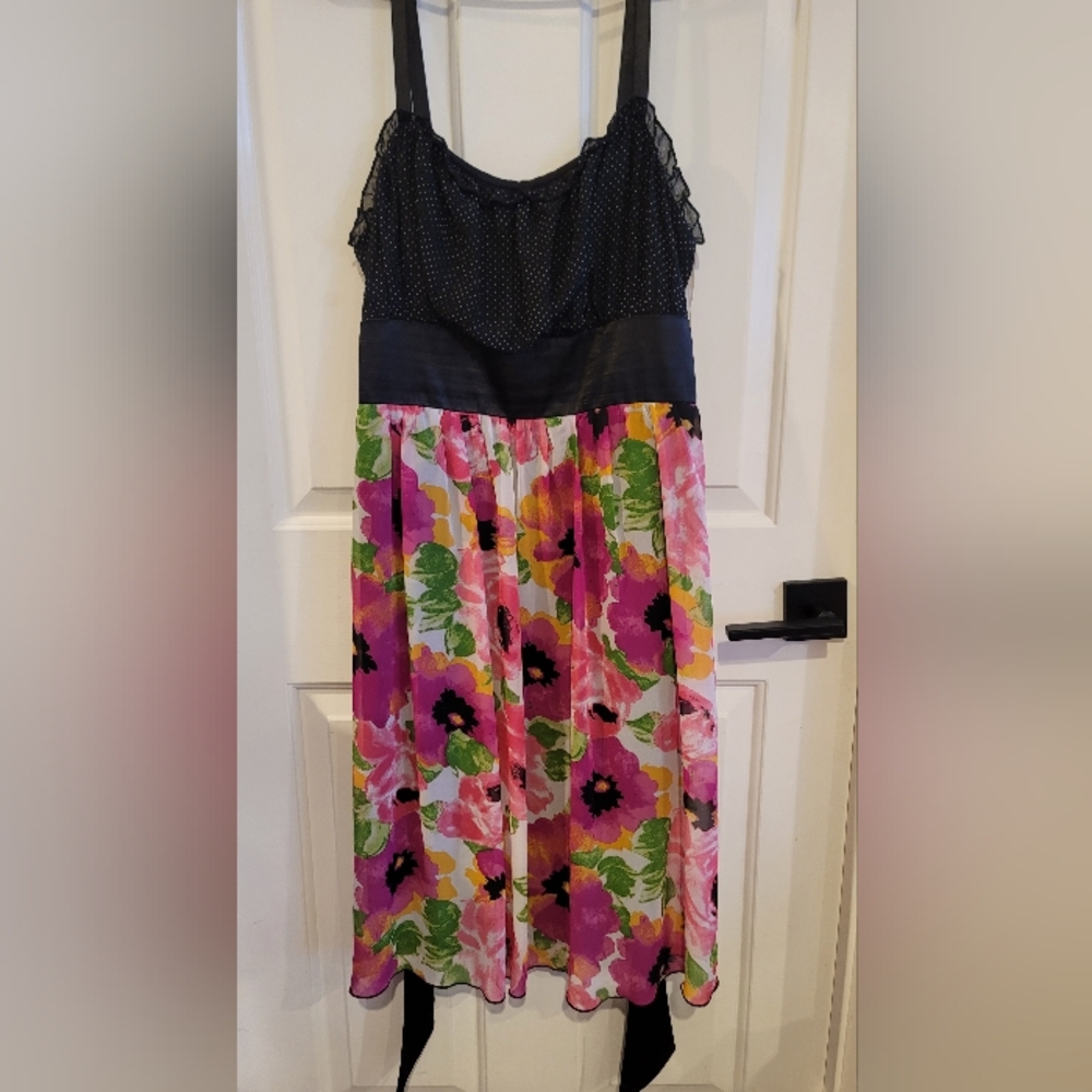 Torrid Size 12 Black Polka Dot/ Floral Bottom Summer Dress